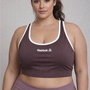 Reebok Brown Sports Bra with White Trim and Logo